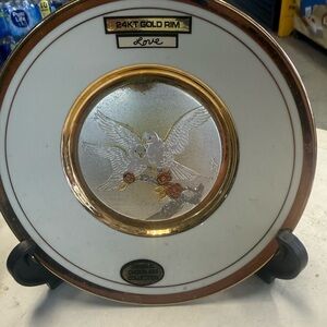 24KT Gold Rim 'Love' Decorative Plate - White & Gold
